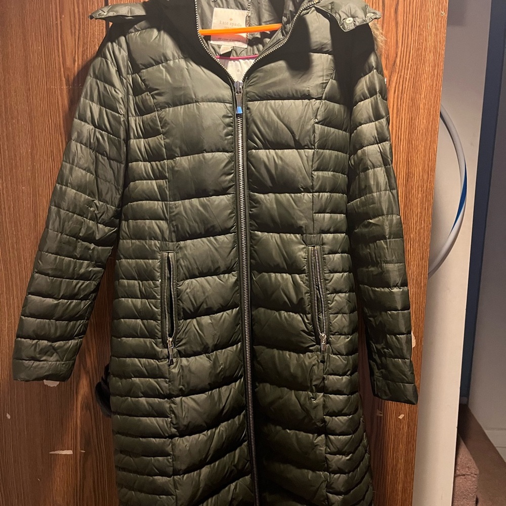 Pre loved Kate Spade Long winter Jacket. Still in good condition. Color Green.